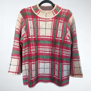 Entro Holiday Plaid Knit Sweater in Taupe Size S